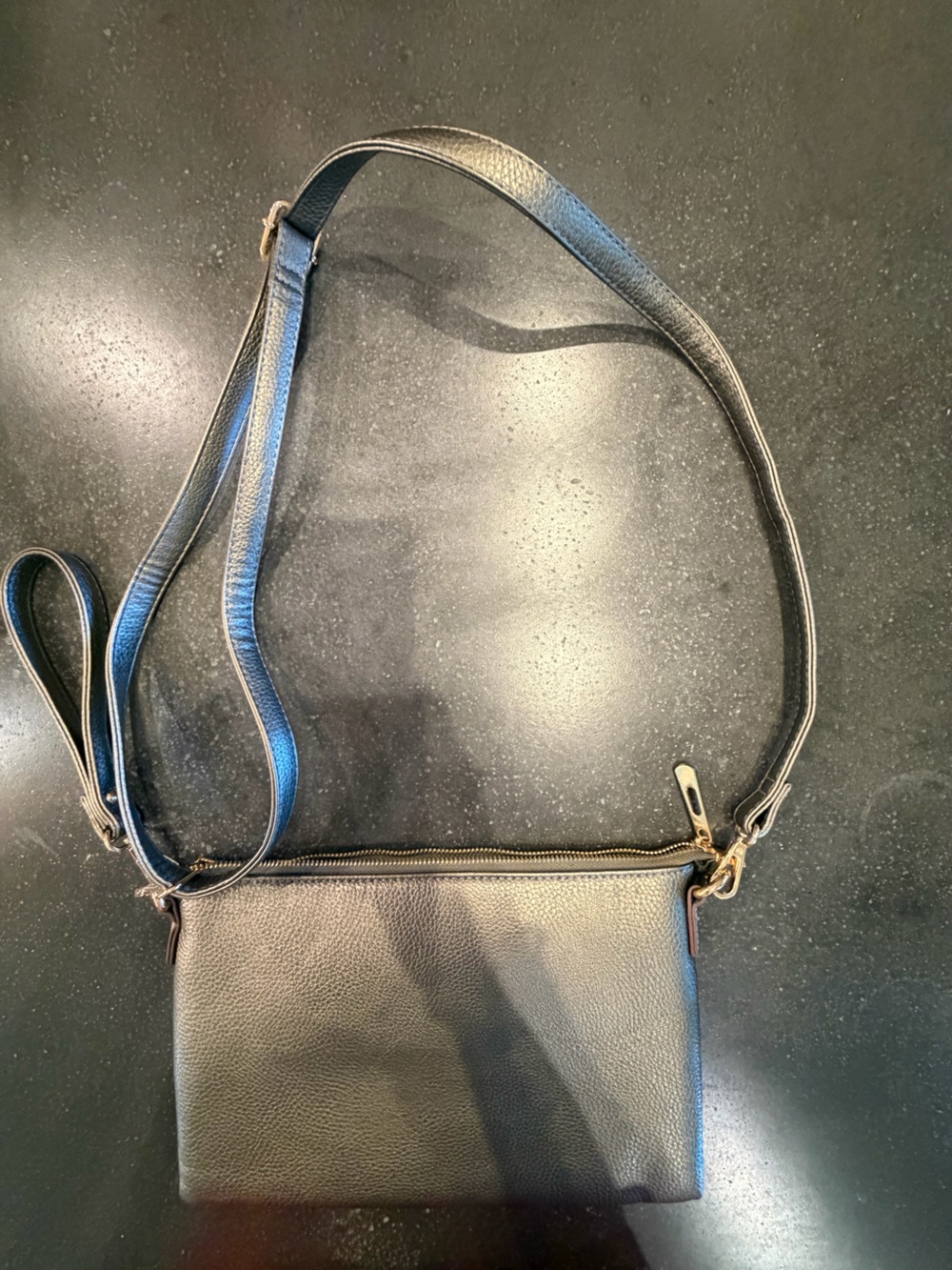 Minimal Gray Leather Crossbody Bag with Adjustable Strap
